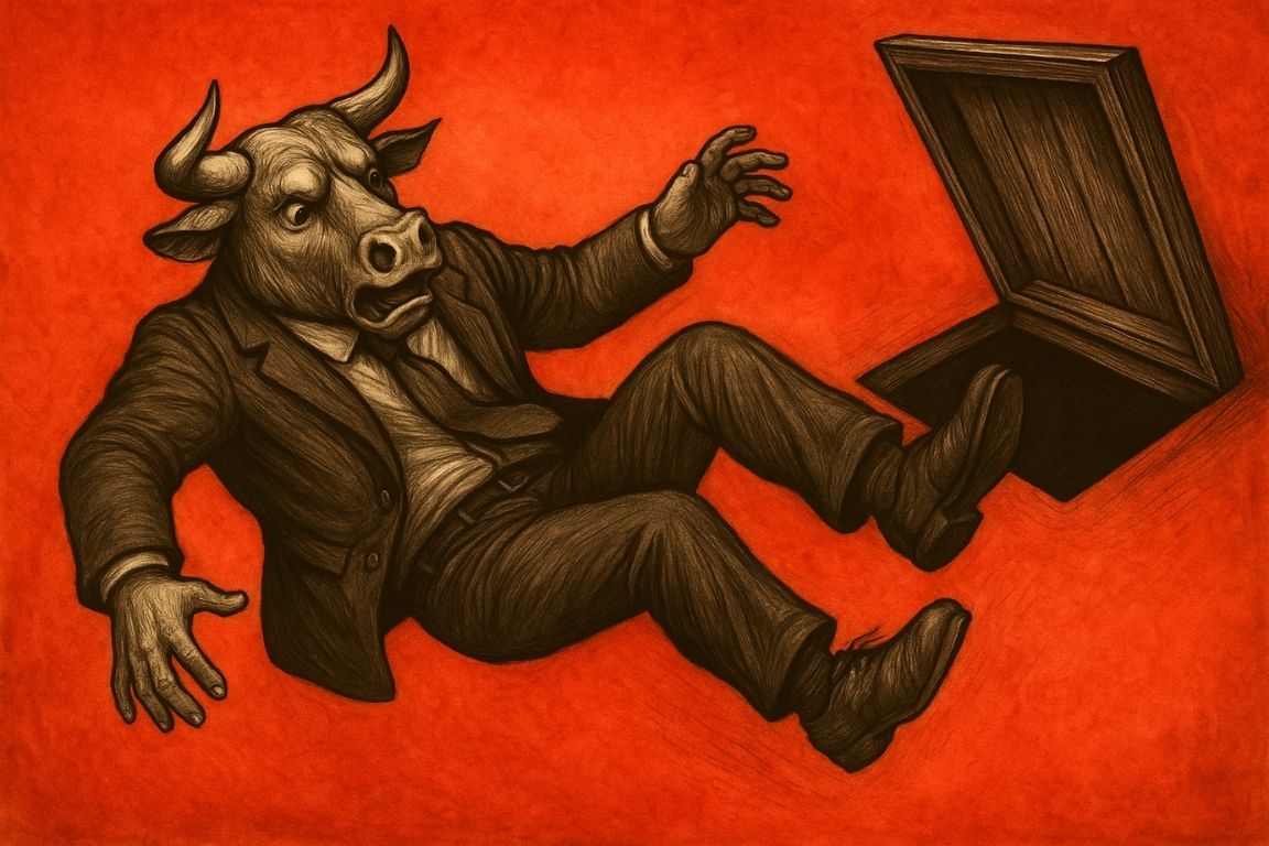 Bull falling through a trapdoor to represent no hidden liquidations on Bitcoin Cash